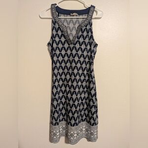 Magnolia Grace Navy/White Sleeveless Dress Women's Sz Small Geometric Embroidery